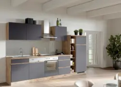 K&uuml;chenzeile Turin ohne Ger&auml;te ca. 330 cm Grau/Wotaneiche