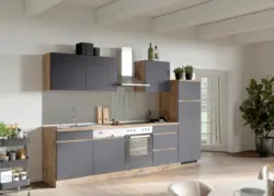 K&uuml;chenzeile Turin mit Ger&auml;ten ca. 300 cm Grau/Wotaneiche