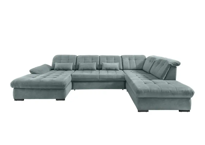 Wohnlandschaft Rigatti Blau Chenille mit Bettkasten