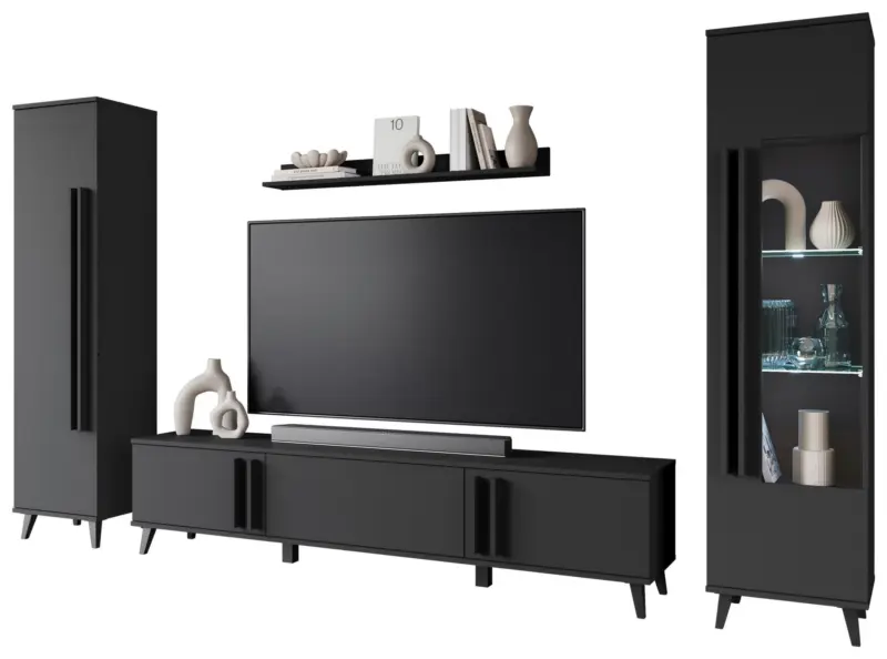 Wohnwand Helsinki Schwarz ca. 260x159,5x33cm