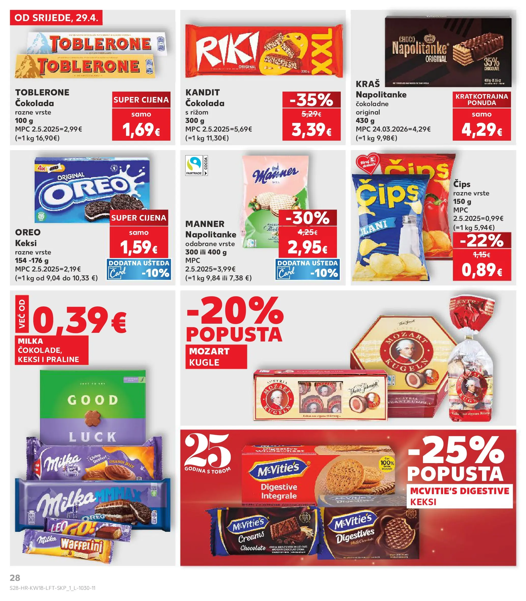 Kaufland - Kaufland katalog do 05.05.2026 novi od 28.04.2026 na listanje > letak digitalni | Stranica: 28 | Proizvodi: Praline, Čokolada, Čips, Milka