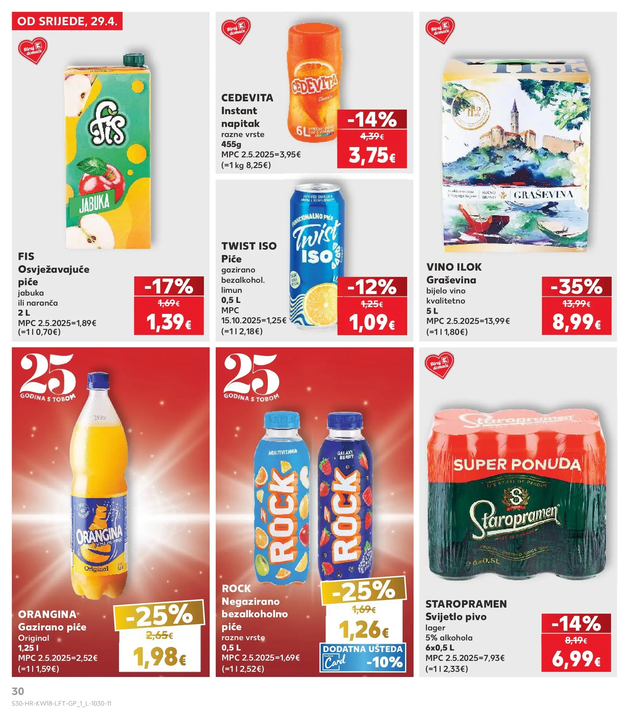 Kaufland - Kaufland katalog do 05.05.2026 novi od 28.04.2026 na listanje > letak digitalni | Stranica: 30 | Proizvodi: Bijelo vino, Staropramen, Cedevita, Jabuka