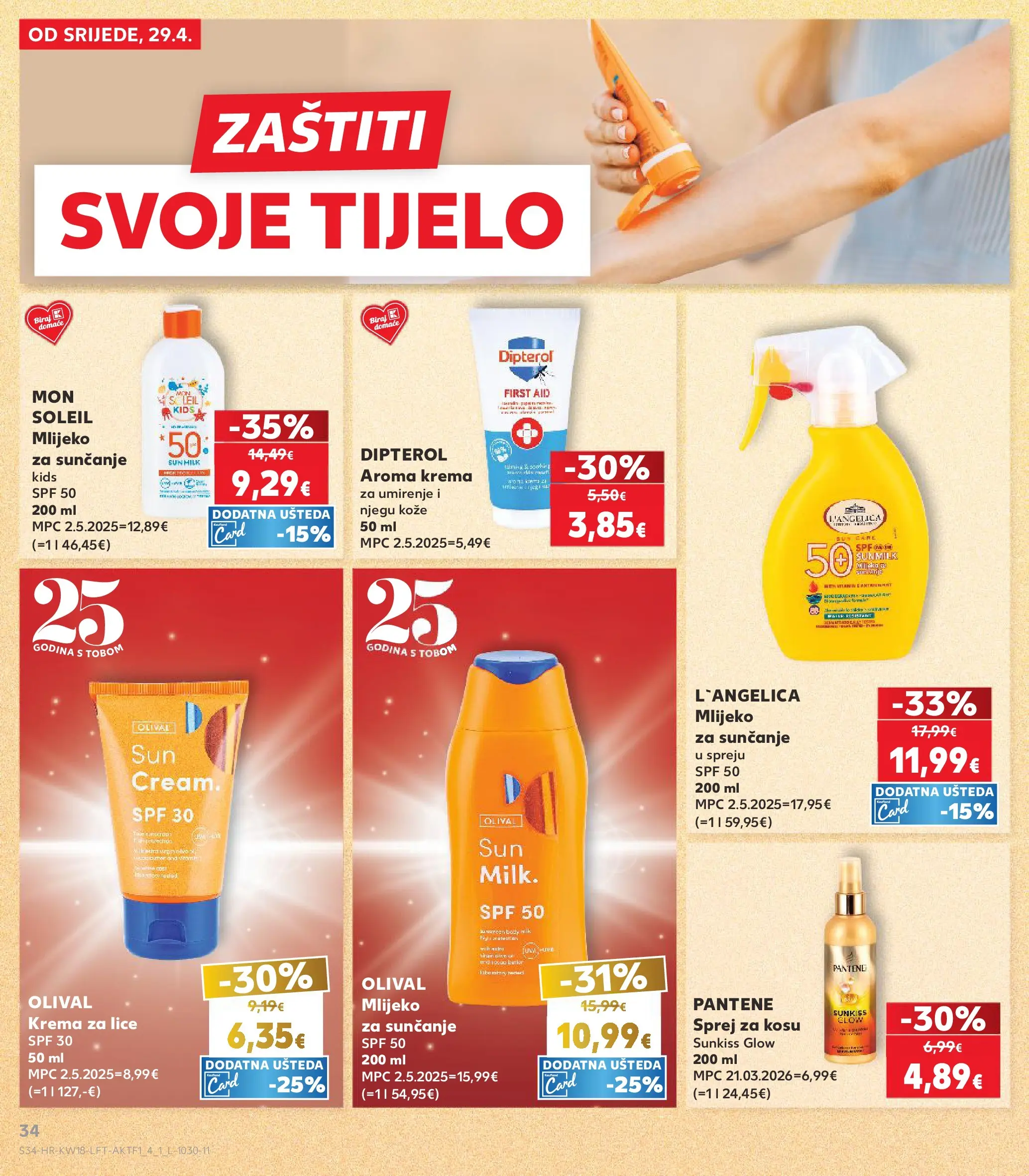 Kaufland - Kaufland katalog do 05.05.2026 novi od 28.04.2026 na listanje > letak digitalni | Stranica: 34 | Proizvodi: Krema za lice, Mlijeko, Mlijeko za sunčanje, L'Angelica