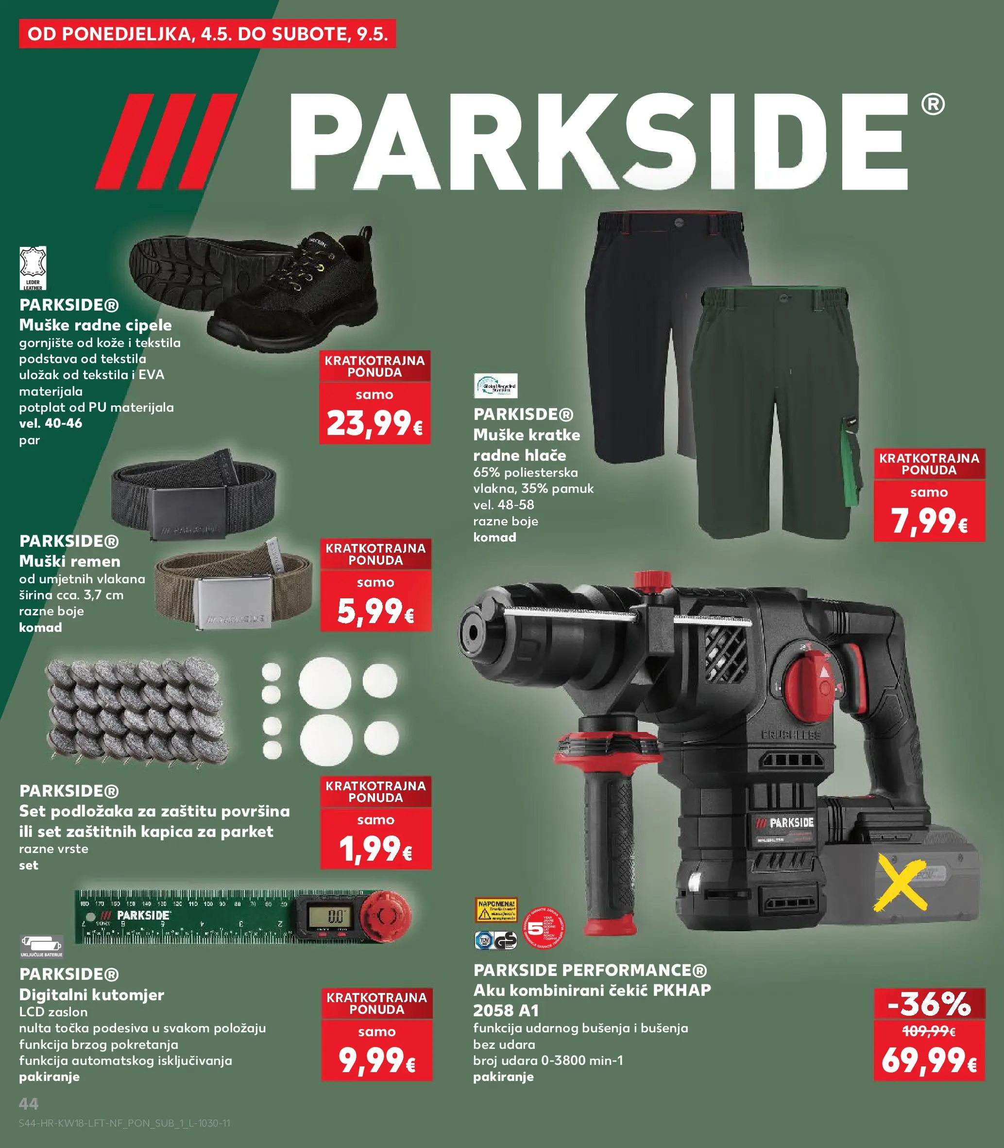 Kaufland - Kaufland katalog do 05.05.2026 novi od 28.04.2026 na listanje > letak digitalni | Stranica: 44 | Proizvodi: Hlače, Baterije, Parkside