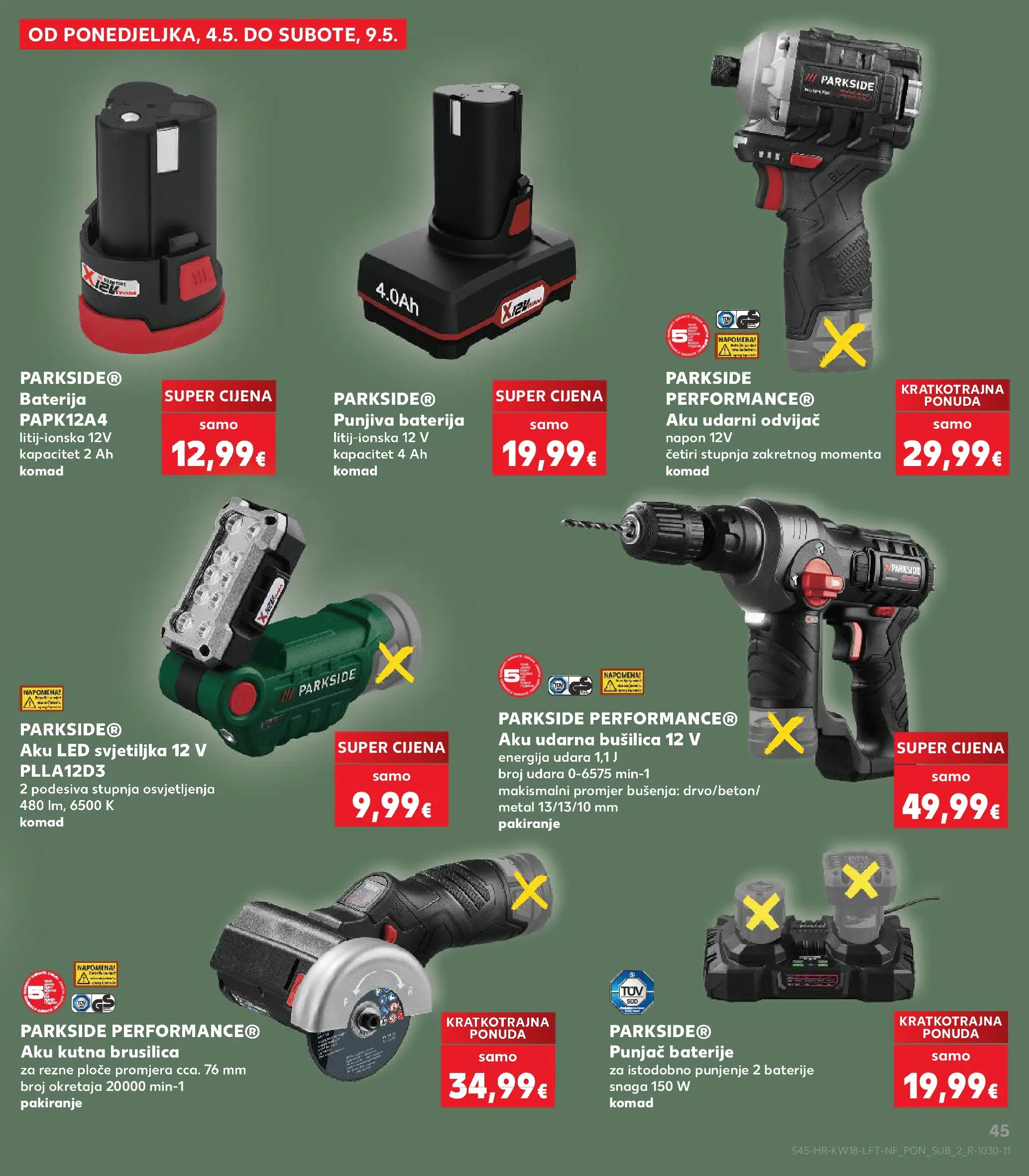 Kaufland - Kaufland katalog do 05.05.2026 novi od 28.04.2026 na listanje > letak digitalni | Stranica: 45 | Proizvodi: Brusilica, Baterija, Kutna brusilica, Baterije