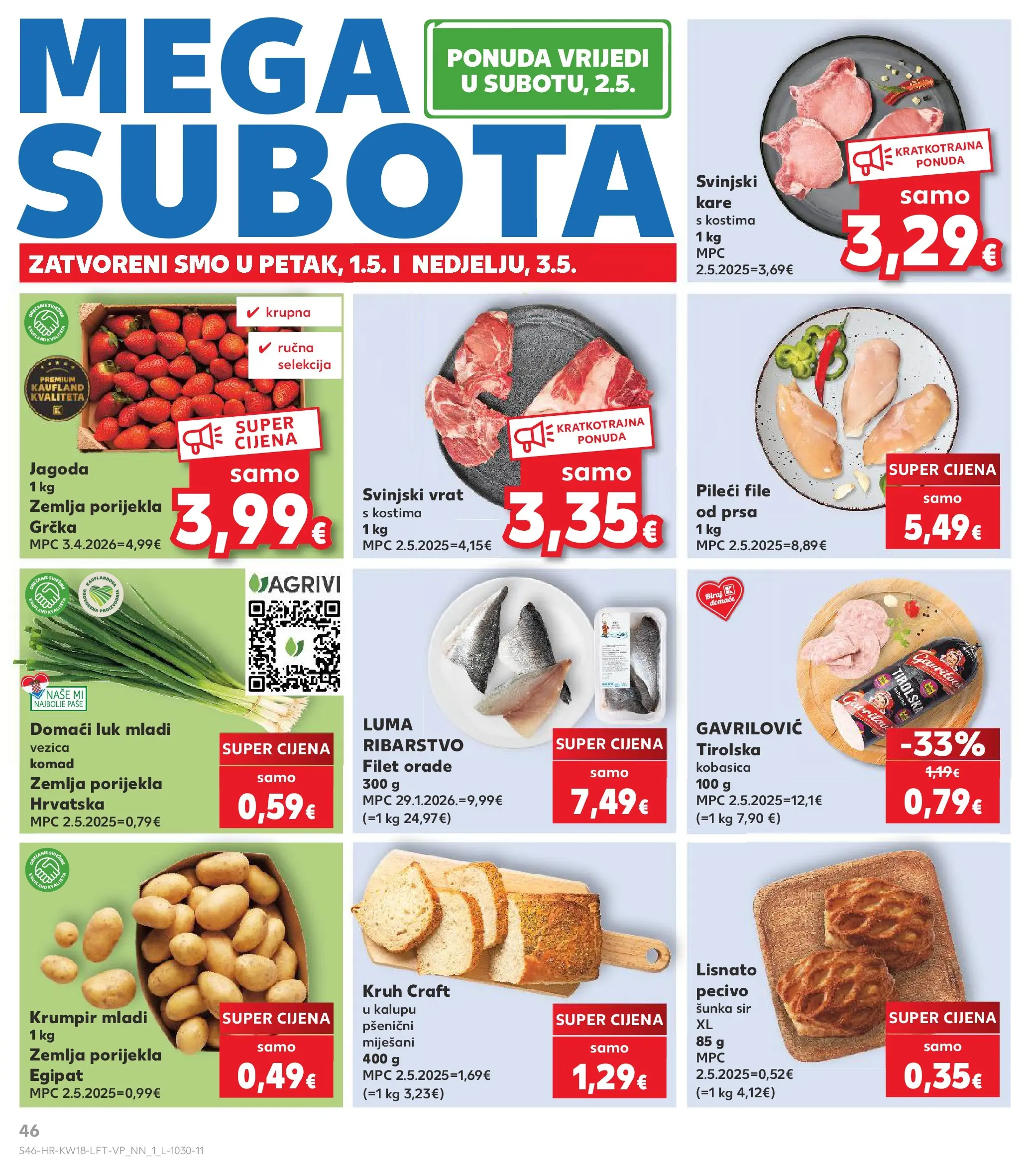 Kaufland - Kaufland katalog do 05.05.2026 novi od 28.04.2026 na listanje > letak digitalni | Stranica: 46 | Proizvodi: Pileći file, Kruh, Luk, Pecivo