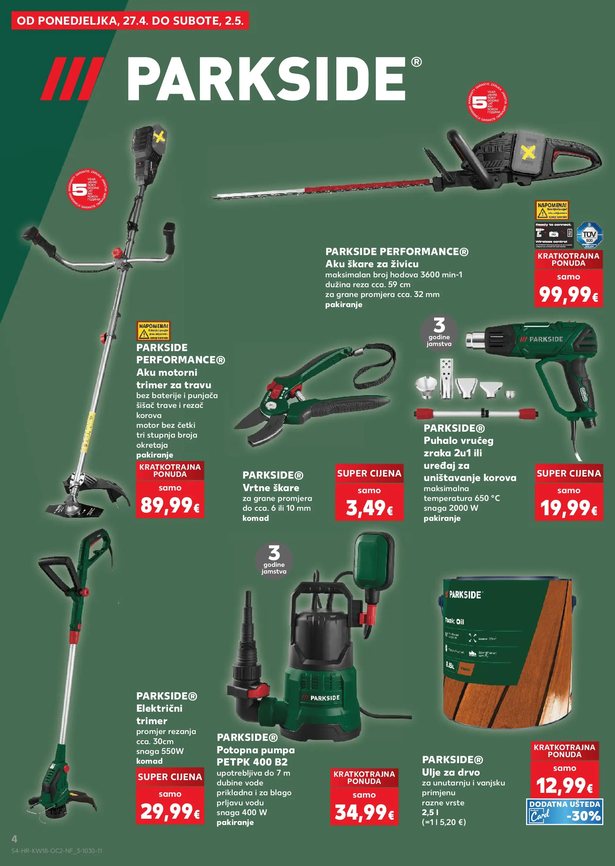 Kaufland - Kaufland katalog do 05.05.2026 novi od 28.04.2026 na listanje > letak digitalni | Stranica: 4 | Proizvodi: Baterije, Trimer, Potopna pumpa, Parkside