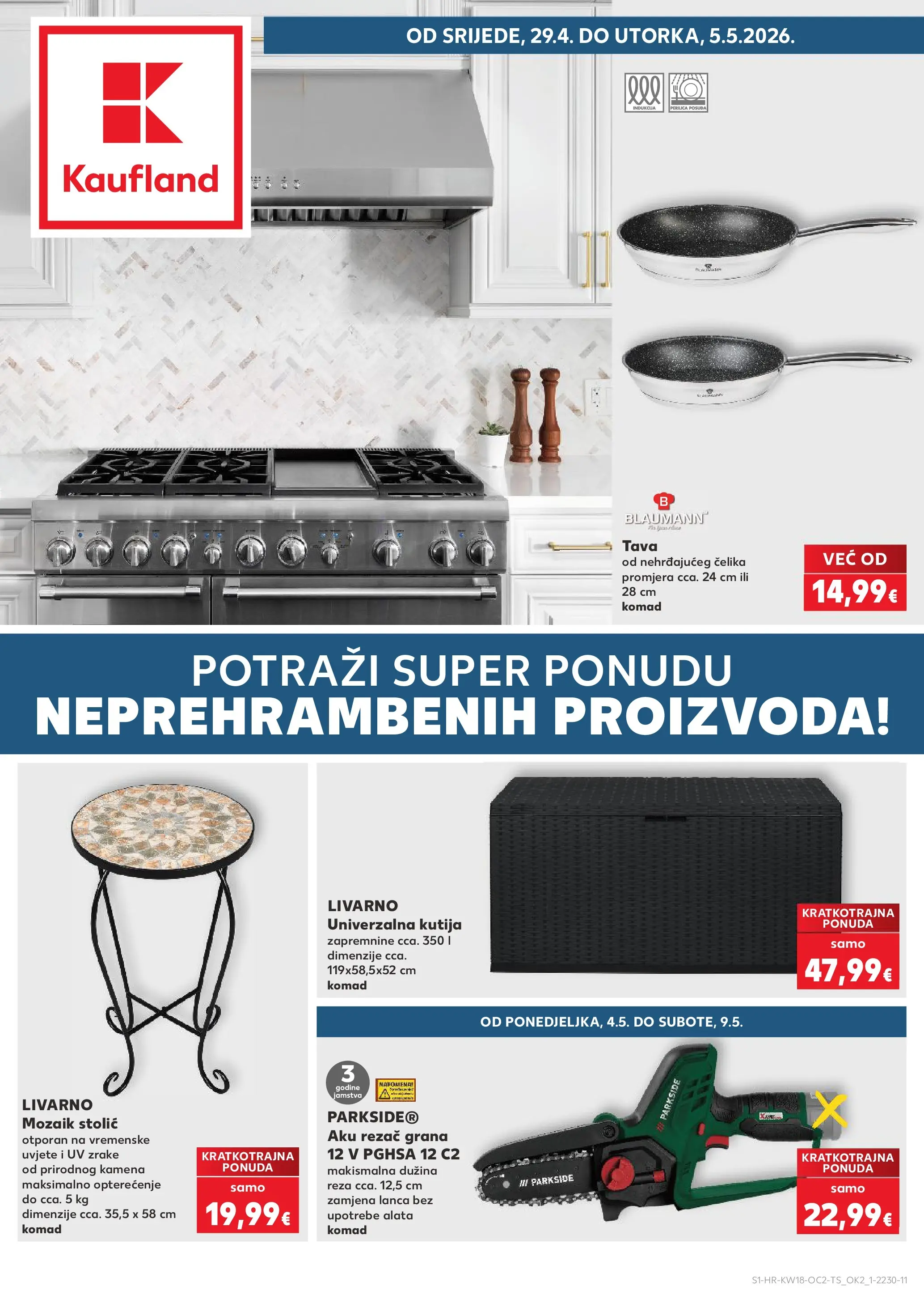 Kaufland - Kaufland katalog do 05.05.2026 novi od 28.04.2026 na listanje > letak digitalni | Stranica: 1 | Proizvodi: Stolić, Kutija, Pan, Parkside