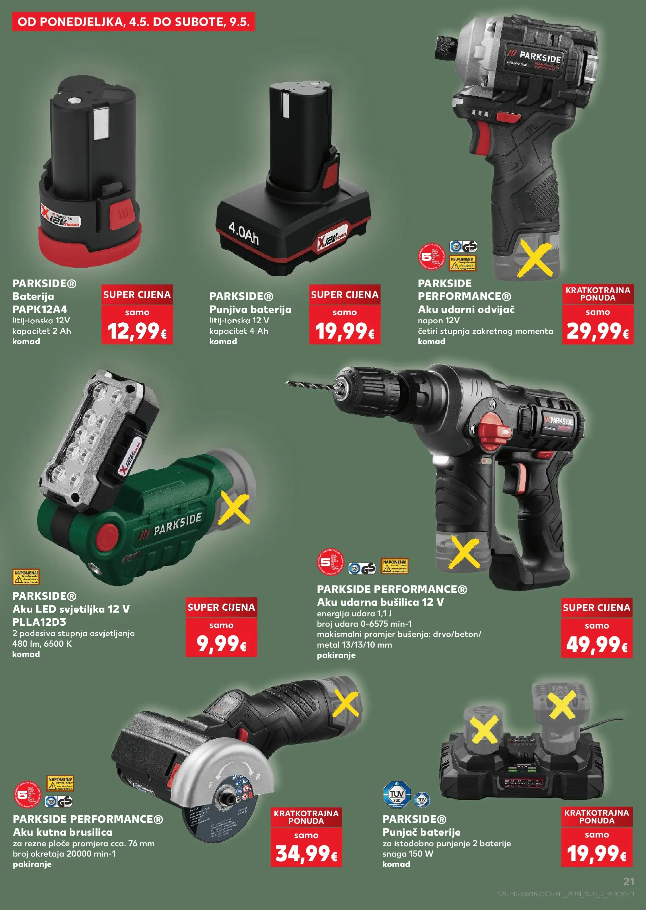 Kaufland - Kaufland katalog do 05.05.2026 novi od 28.04.2026 na listanje > letak digitalni | Stranica: 21 | Proizvodi: Brusilica, Baterije, Odvijač, Parkside