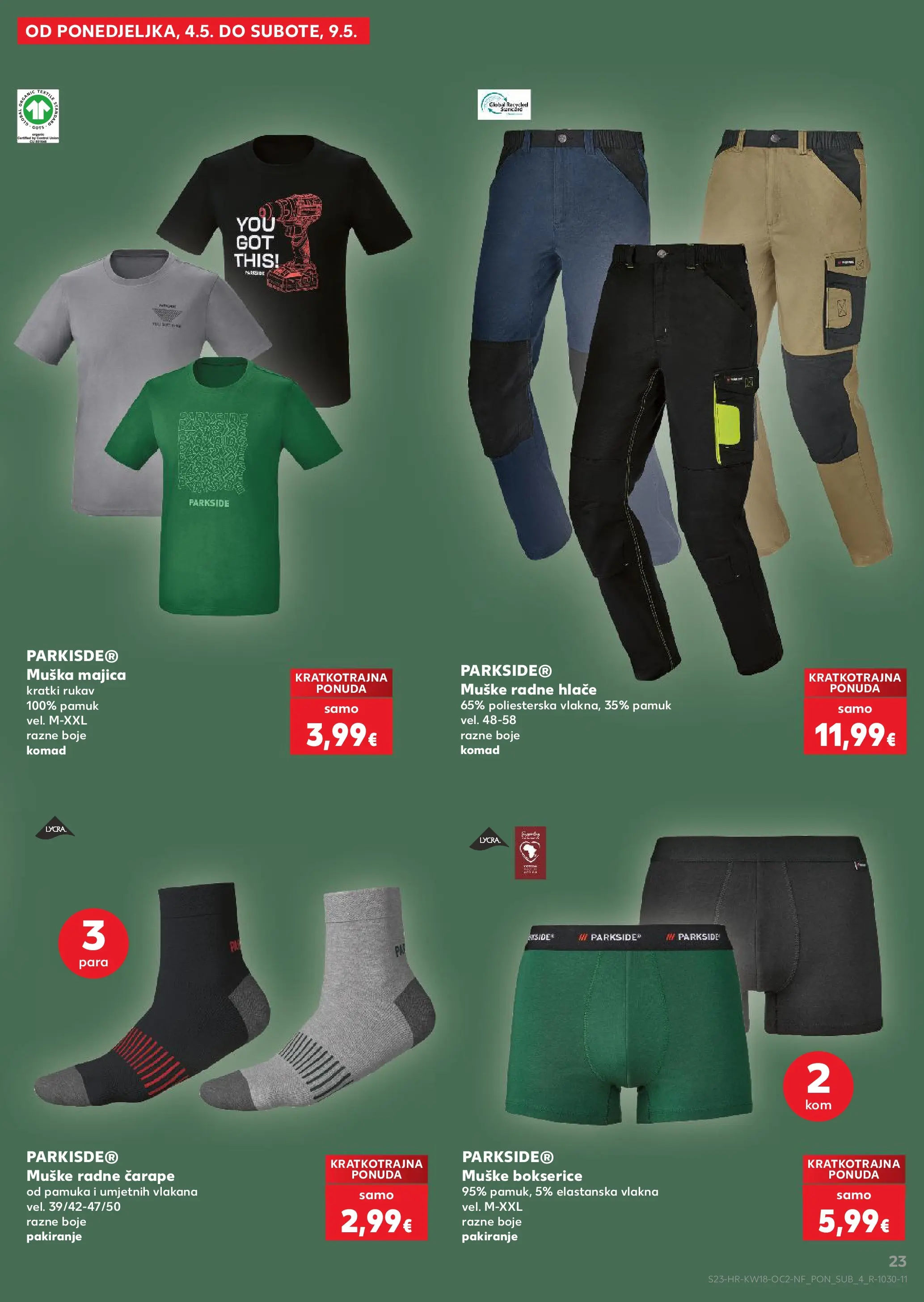 Kaufland - Kaufland katalog do 05.05.2026 novi od 28.04.2026 na listanje > letak digitalni | Stranica: 23 | Proizvodi: Hlače, Čarape, Bokserice, Parkside