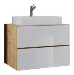 Waschtischkombi Lendas 2-tlg. ca. 60 cm Wei&szlig;/Honigeiche