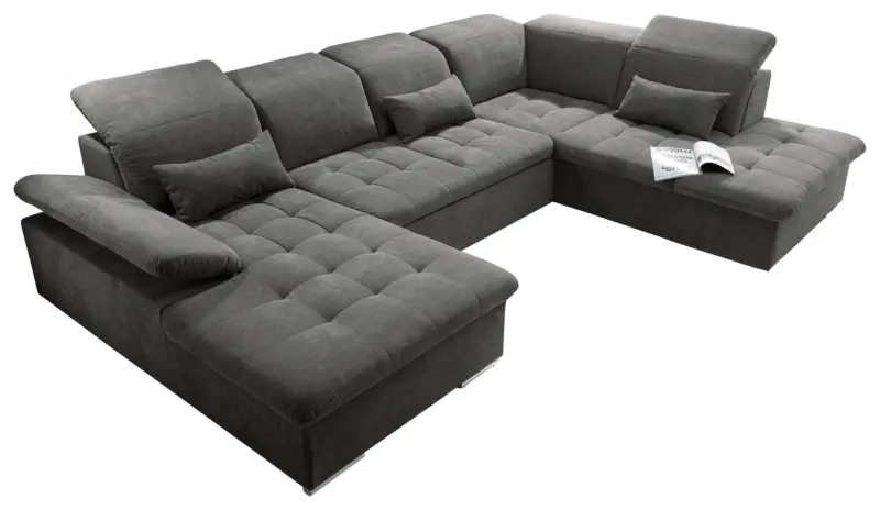 Wohnlandschaft Wayne U inkl. Kissen Dunkelgrau