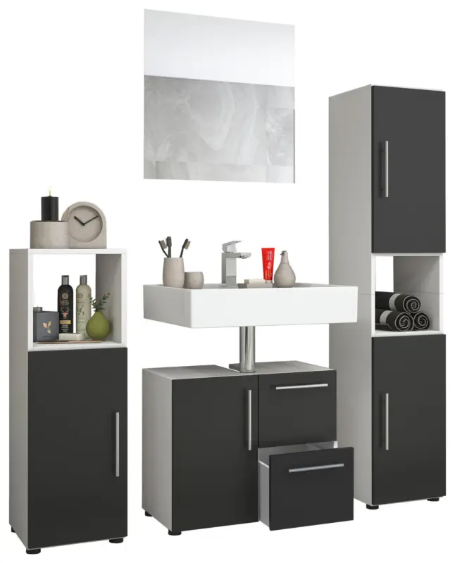 Badezimmer Flandu ca. 120 cm Wei&szlig;/Schwarz