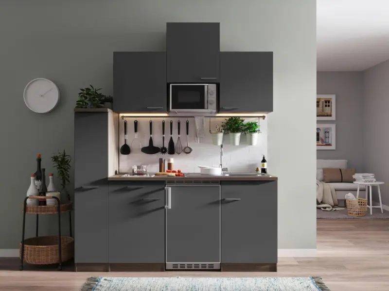 Minik&uuml;che Oliver mit Ger&auml;ten ca. 180 cm Grau