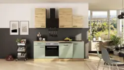 K&uuml;chenblock Cara mit Ger&auml;ten ca. 220 cm Gr&uuml;n/Eiche