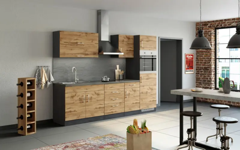 K&uuml;chenblock Sorrento mit Ger&auml;ten ca. 270 cm Eichefarben