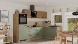 Eckk&uuml;che Cara mit Ger&auml;ten ca. 280x170 cm Gr&uuml;n/Eiche