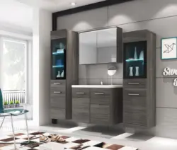 Badm&ouml;bel-Set 5-tlg. Madrit mit LED ca. 120 cm Eiche Dekor