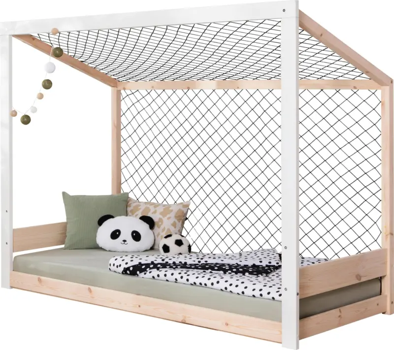 Bodenbett Holz Fu&szlig;ball ca. 90x200 cm Wei&szlig;/Kiefer