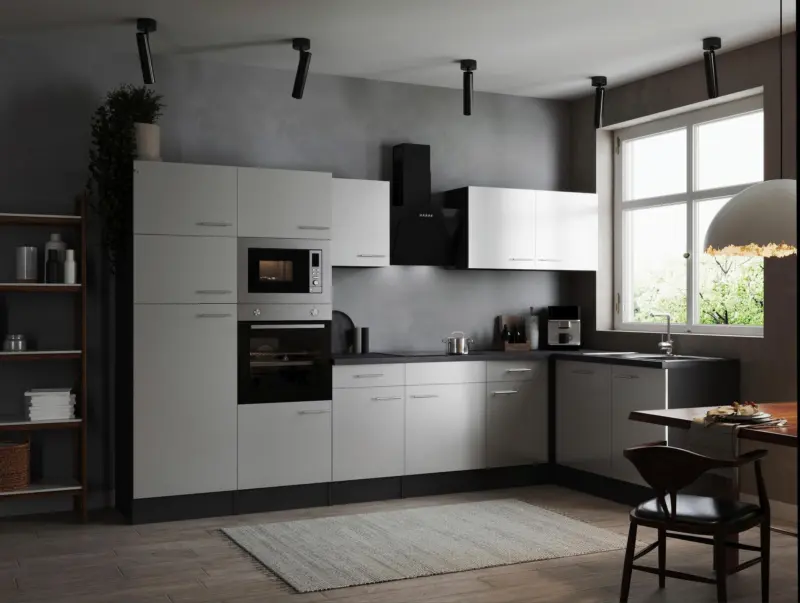 Eckk&uuml;che Oliver m. Ger&auml;ten ca. 340x172cm Grau/Wei&szlig;