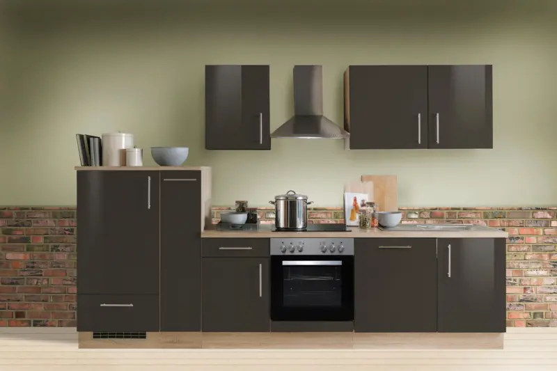 Menke K&uuml;chenblock Premium Dunkelbraun/Eiche ca. 310 cm