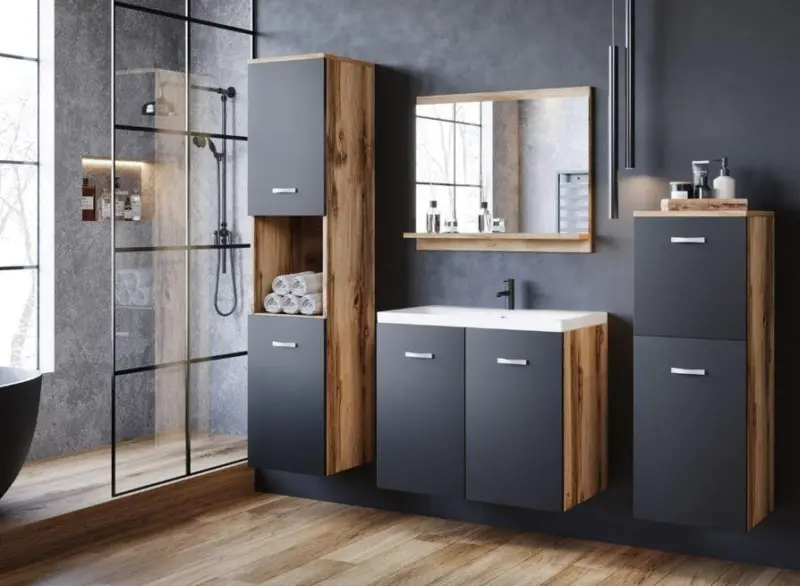 Badm&ouml;bel-Set 4-tlg. Malo ca. 140 cm Wotan/Schwarz