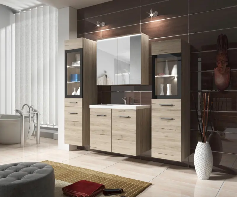 Badm&ouml;bel-Set 5-tlg. Madrit mit LED ca. 120 cm San Remo Eiche