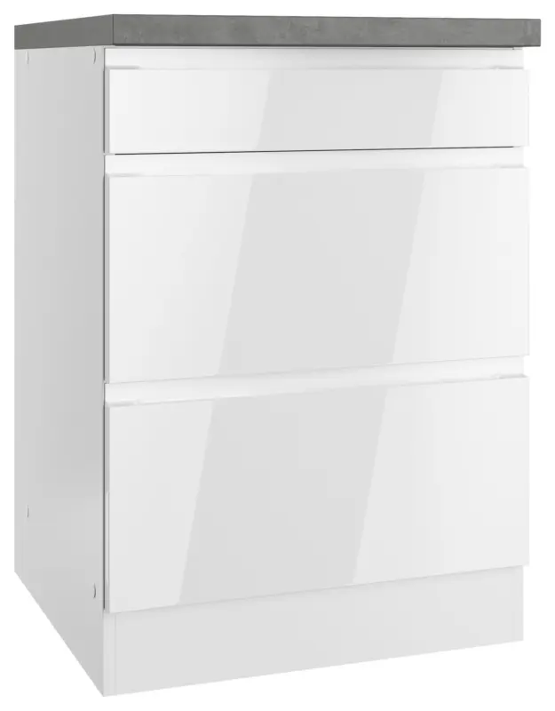 K&uuml;chenunterschrank Monza ca. 60x86 cm Wei&szlig;/Grau 3 Laden