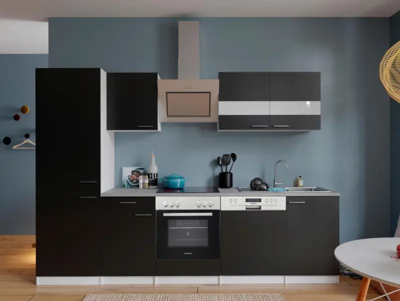 K&uuml;chenblock Malia mit Ger&auml;ten ca. 280 cm Schwarz