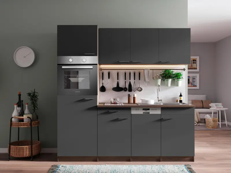 K&uuml;chenblock Oliver mit Ger&auml;ten ca. 205 cm Grau