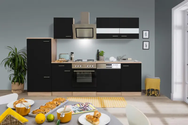 K&uuml;chenblock Merle mit Ger&auml;ten ca. 280 cm Schwarz