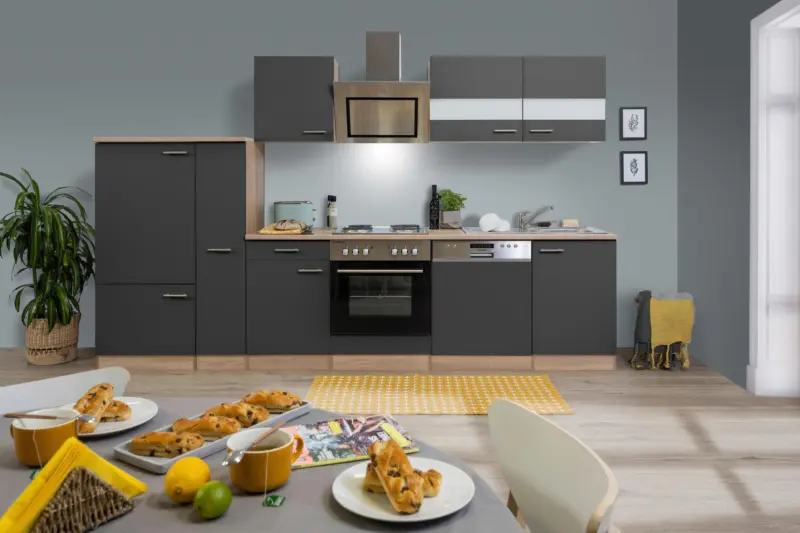 K&uuml;chenblock Merle mit Ger&auml;ten ca. 310 cm Grau