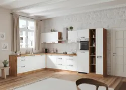 Eckk&uuml;che Meran mit Ger&auml;ten ca. 240x360 cm Wei&szlig;/Eiche