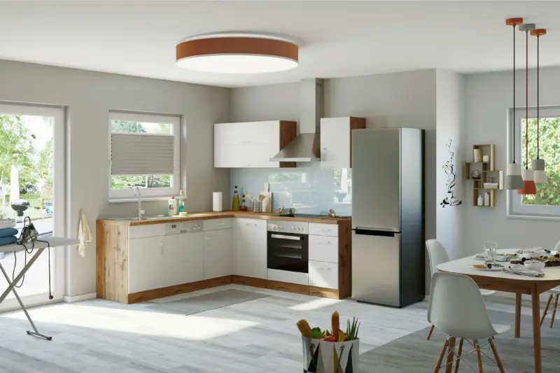 Eckk&uuml;che Winkelblock mit Ger&auml;ten ca. 210x210 cm Wei&szlig;