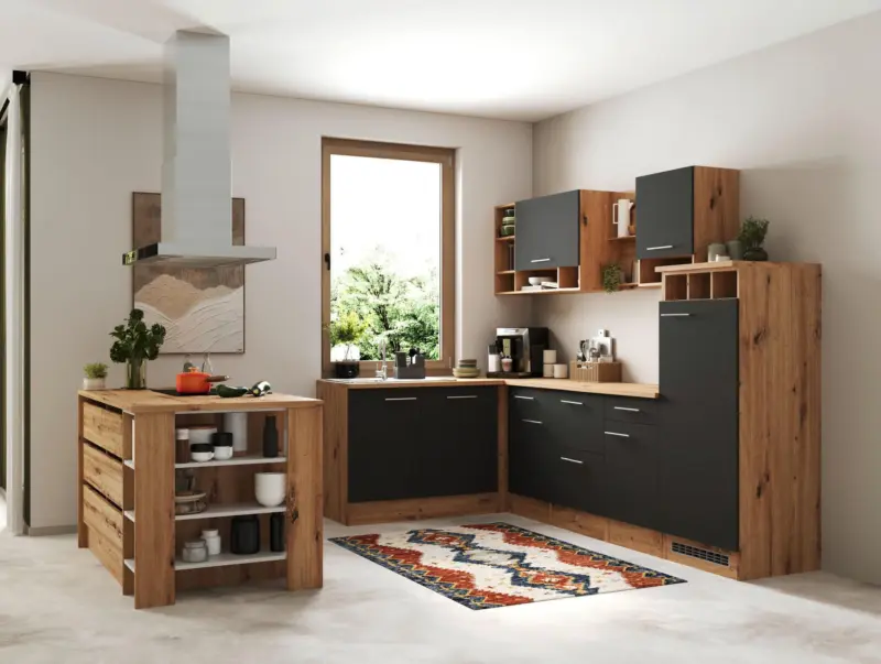 Eckk&uuml;che Hilde m. Ger&auml;ten ca. 280x172cm Grau/Wildeiche