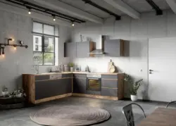 Eckk&uuml;che Turin mit Ger&auml;ten ca. 240x240 cm Grau/Eiche