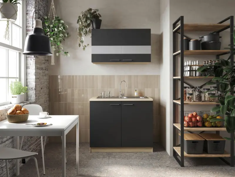 Minik&uuml;che Merle B: ca. 100cm Schwarz/Eiche