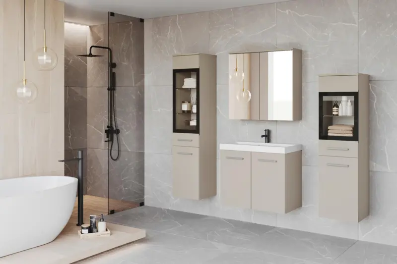 Badm&ouml;bel-Set 5-tlg. Madrit mit LED ca. 140 cm Kaschmir/Beige