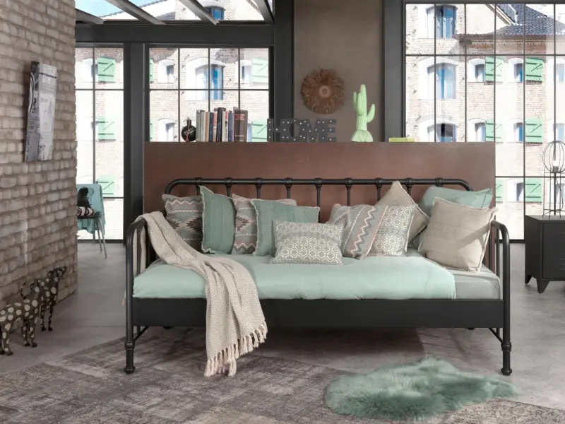 Kinder-/Juniorbett Bronxx ca. 90x200 cm Schwarz Matt