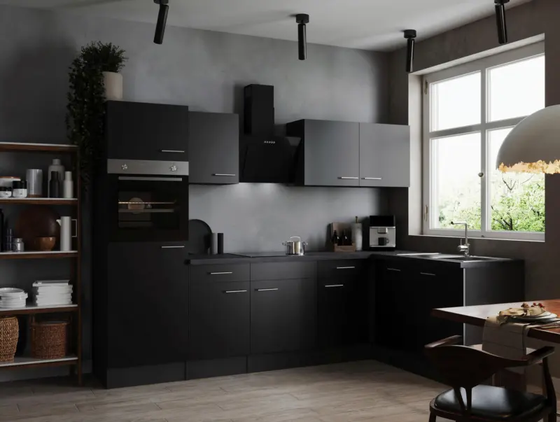 Eckk&uuml;che Oliver m. Ger&auml;ten ca. 280x172cm Grau/Schwarz