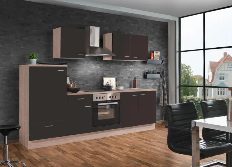 Menke K&uuml;chenblock Classic Dunkelbraun/Eiche ca. 270cm