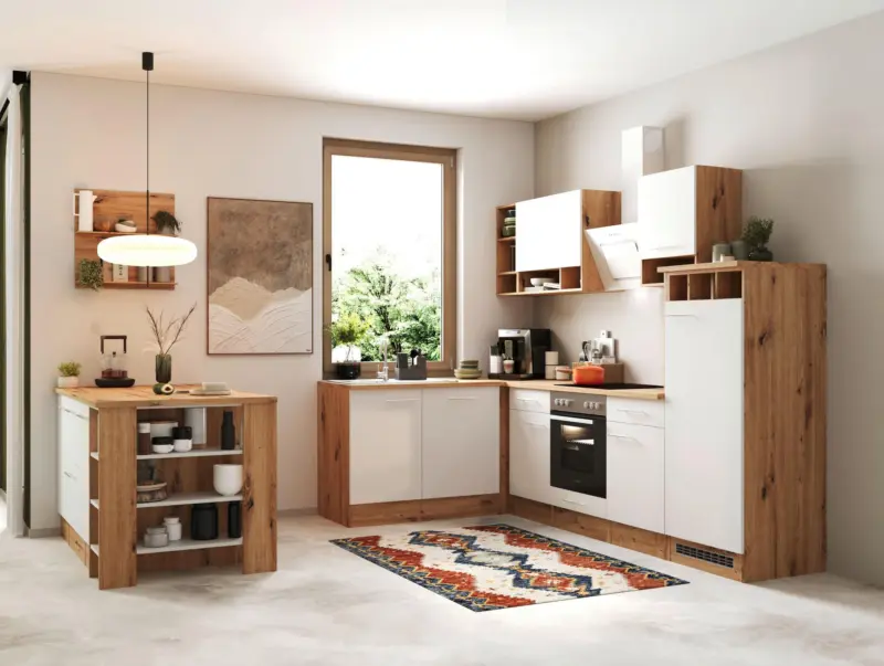 Eckk&uuml;che Hilde m. Insel m. Ger&auml;ten ca.280cm Eiche/Wei&szlig;