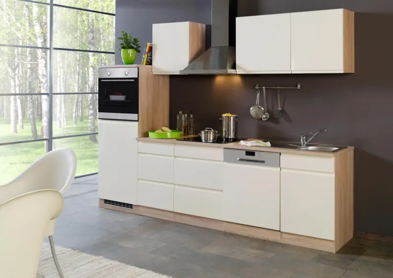 K&uuml;chenblock "Cardiff" Creme /Eiche inkl. E-Ger&auml;te