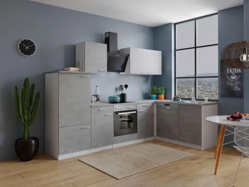 Eckk&uuml;che Malia m. Ger&auml;ten ca. 280x172cm Grau/Wei&szlig;