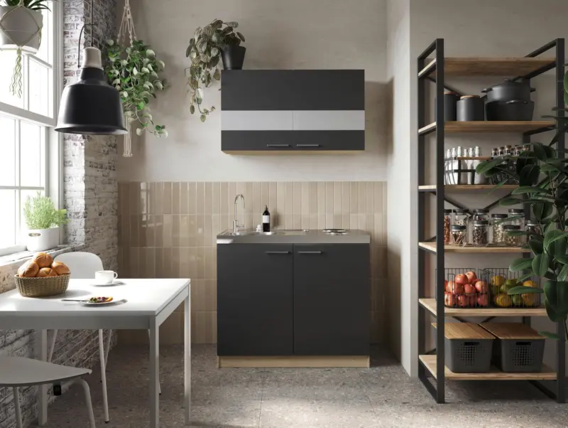 Minik&uuml;che Merle B: ca. 100cm Schwarz/Eiche