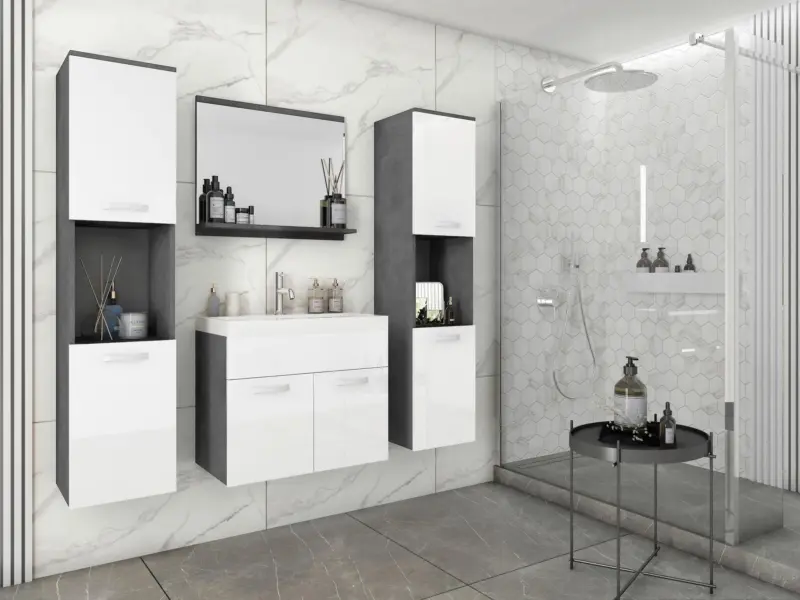 Badm&ouml;bel-Set 5-tlg. Montreal XL ca. 120 cm Anthrazit/Wei&szlig;