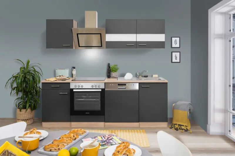 K&uuml;chenblock Merle mit Ger&auml;ten ca. 220 cm Grau