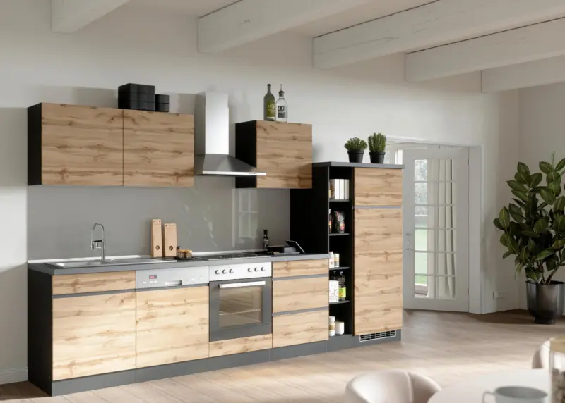 K&uuml;chenzeile Turin ohne Ger&auml;te ca. 330 cm Graphit/Eiche