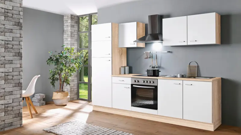 Menke K&uuml;chenblock Classic Wei&szlig;/Eiche ca. 270 cm