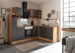 Eckk&uuml;che Hilde ohne Ger&auml;te ca. 250x172 cm Grau, Wildeiche